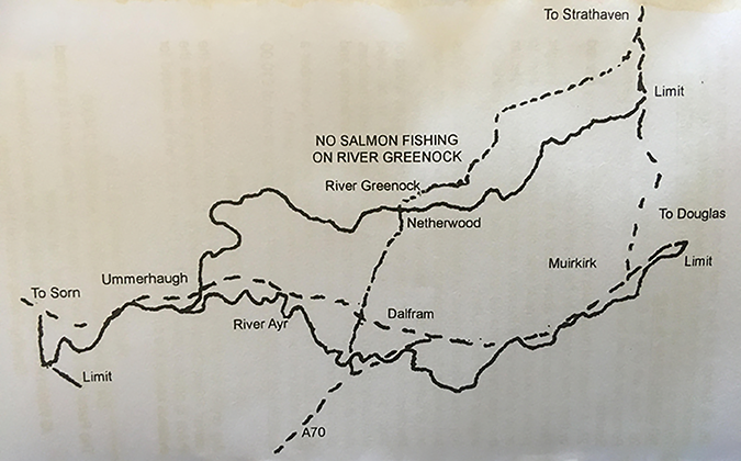 Local map of the River Ayr and Greenock Water.